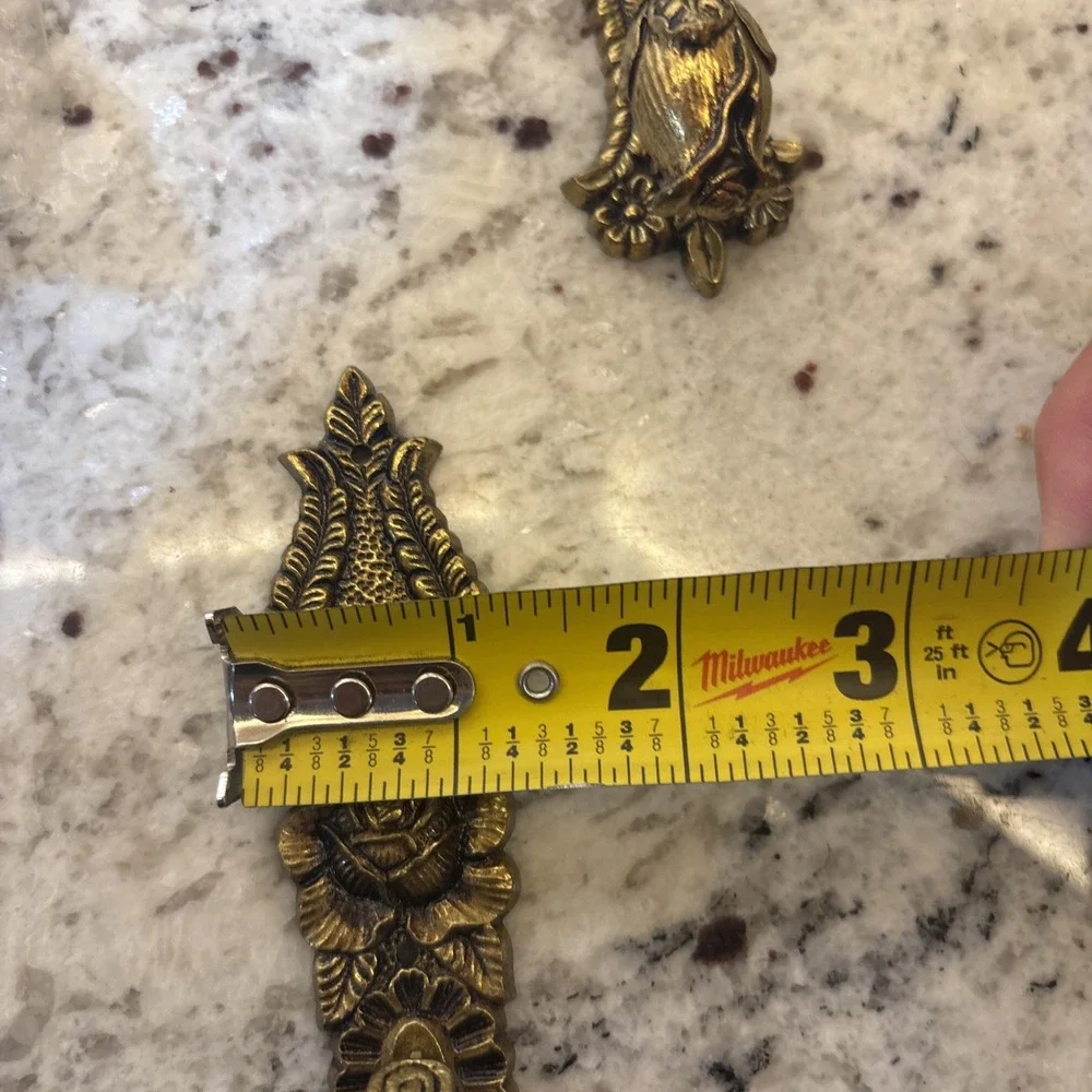 6 Vintage Ornate Brass? Drop Pull Handle Art Nouveau Rose Leaf Westbrook NOS